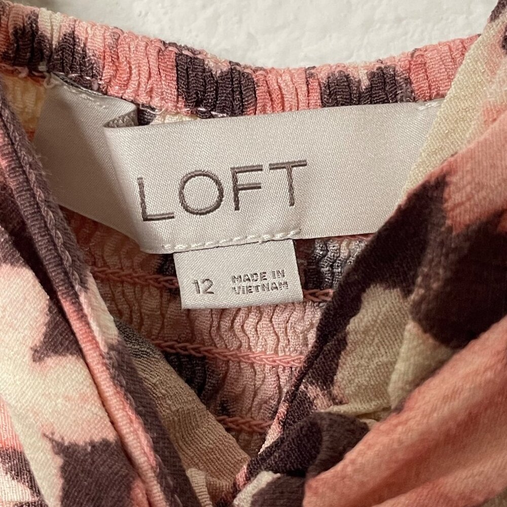 LOFT Sun Washed Floral Twist Tiered Midi Sundress Brown and Pink Women’s Size 12 - Picture 5 of 10
